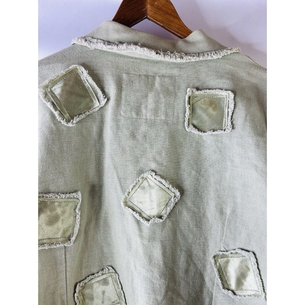 Vintage 90s Linen Patchwork Big Button Jacket Usa… - image 8